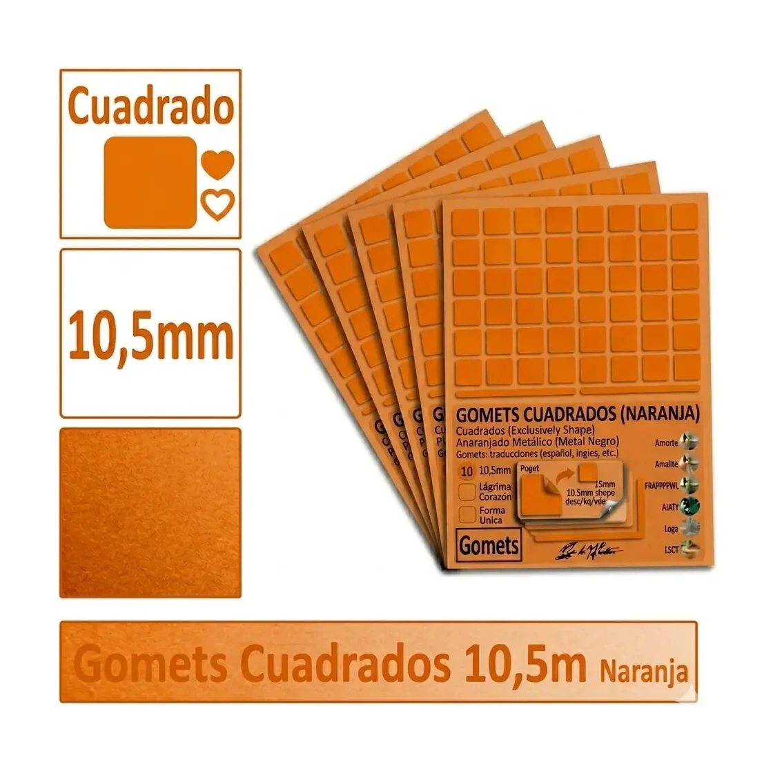 [826024] GOMETS CUADRADO PEQUEÑO Ø 10,5 MM NARANJA