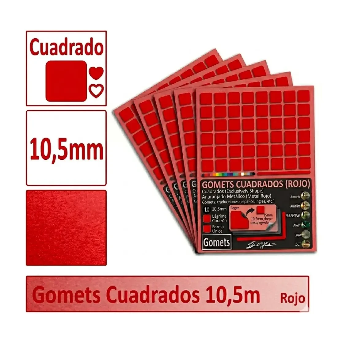 [826027] GOMETS CUADRADO PEQUEÑO Ø 10,5 MM ROJO