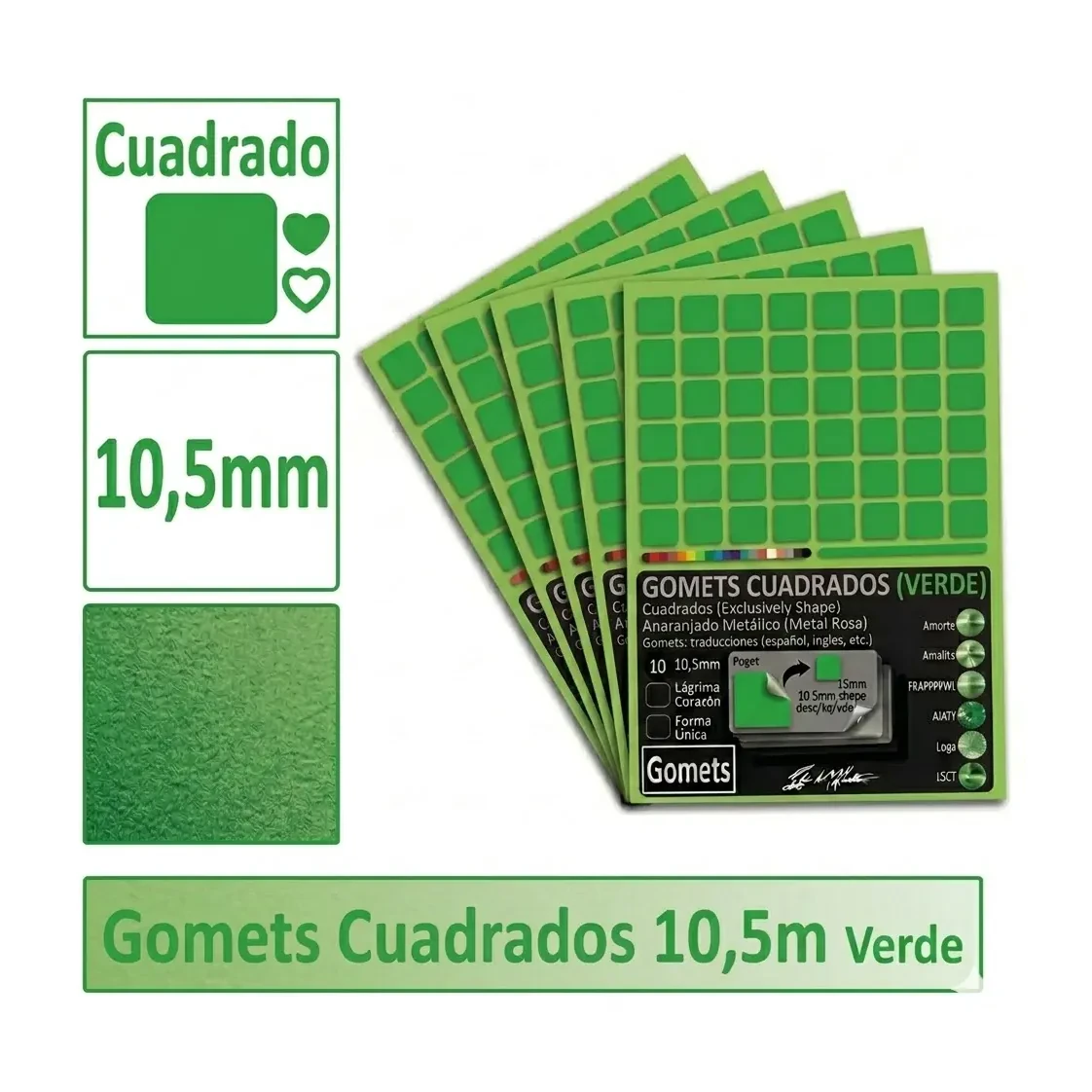 [826029] GOMETS CUADRADO PEQUEÑO Ø 10,5 MM VERDE