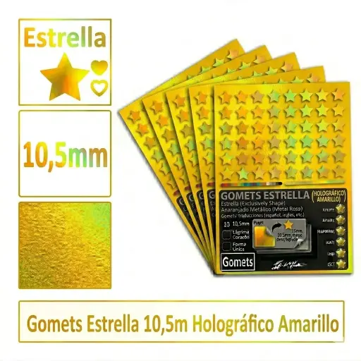 [826033] GOMETS ESTRELLA Ø 10,5 MM HOLOGRAFICO AMARILLO