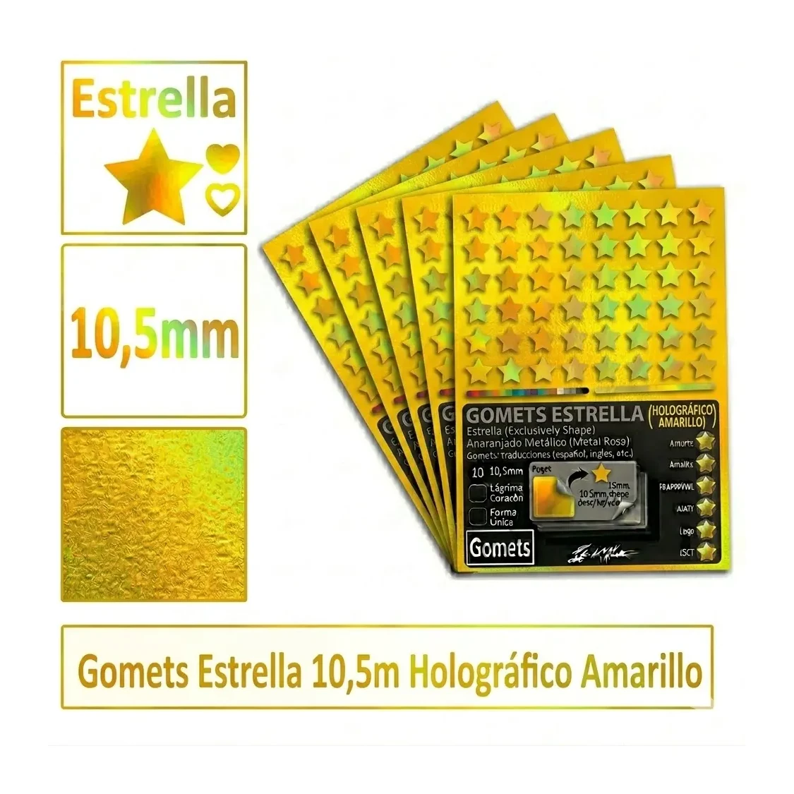 [826033] GOMETS ESTRELLA Ø 10,5 MM HOLOGRAFICO AMARILLO