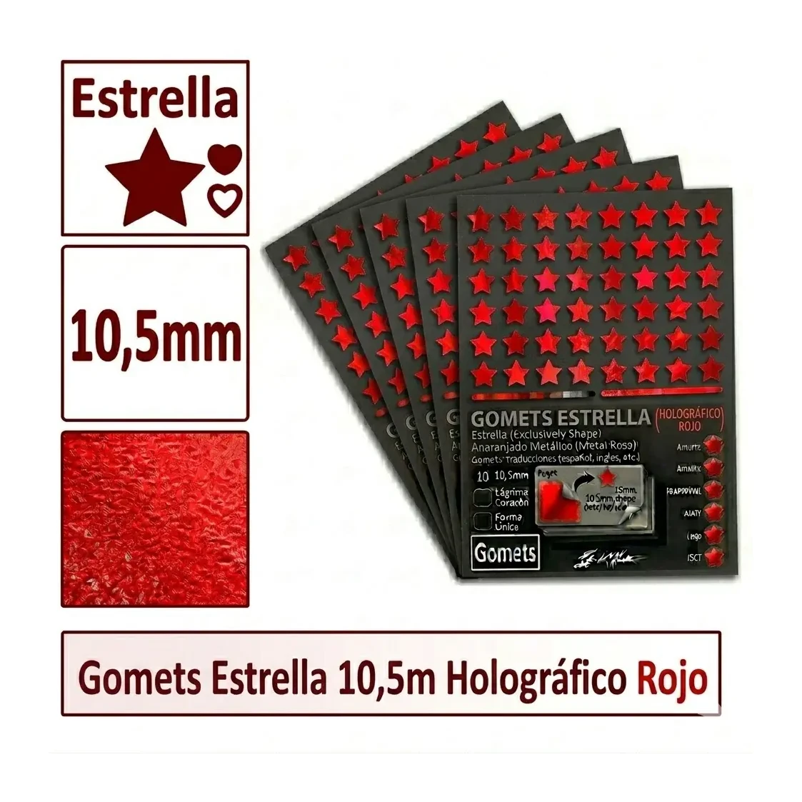 [826035] GOMETS ESTRELLA Ø 10,5 MM HOLGORAFICO ROJO