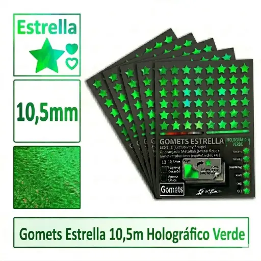 [826036] GOMETS ESTRELLA Ø 10,5 MM HOLOGRAFICO VERDE