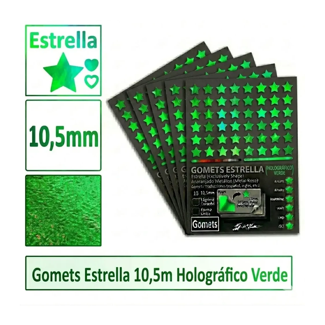 [826036] GOMETS ESTRELLA Ø 10,5 MM HOLOGRAFICO VERDE