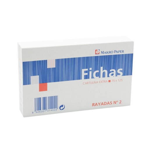 [180318] FICHAS RAYADAS LOAN 75X125 MM Nº2 100 HOJAS