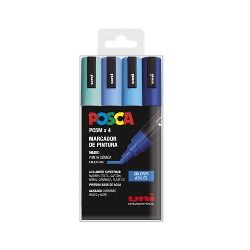 [122053] ROTULADOR POSCA PC-5M/4C ESTUCHE 4 COLORES AZULES SURTIDOS