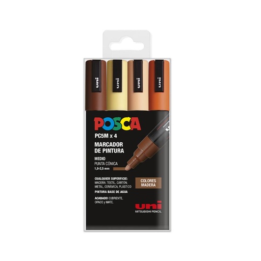 [122051] ROTULADOR POSCA PC-5M/4C ESTUCHE 4 COLORES MADERA SURTIDOS
