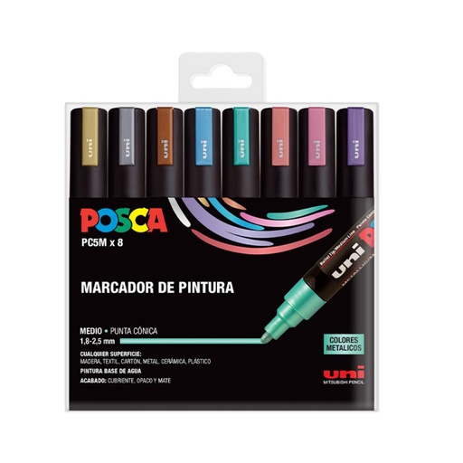 [122046] ROTULADOR POSCA PC-5M/8C ESTUCHE 8 COLORES METÁLICOS SURTIDOS