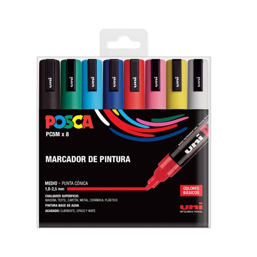 [122045] ROTULADOR POSCA PC-5M/8C ESTUCHE 8 COLORES BÁSICOS