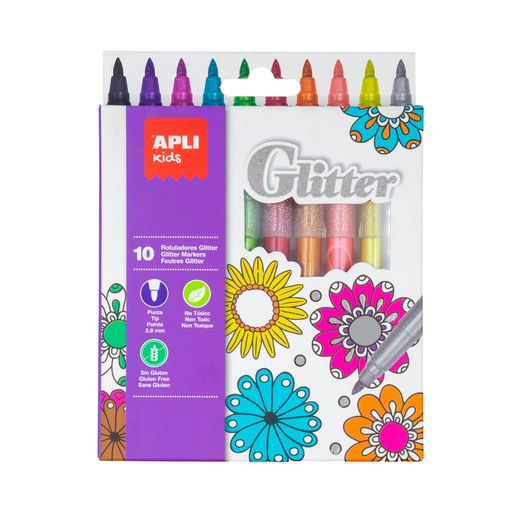[120384] ROTULADORES GLITTER APLI KIDS PACK 10 COLORES SURTIDOS
