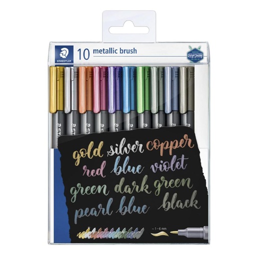 [080361] ROTULADORES STAEDTLER METALLIC BRUSH ESTUCHE 10 UNIDADES COLORES METÁLICOS