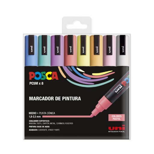 [119993] ROTULADORES UNI POSCA PC-5M ESTUCHE 8 COLORES PASTEL 1,8–2,5MM