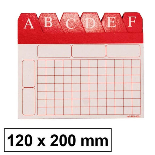 [209480] ÍNDICE ALFABÉTICO PARA FICHEROS 120 X 200 MM Nº 4