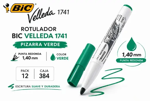 [119776] ROTULADOR BIC VELLEDA 1741 PIZARRA VERDE PUNTA REDONDA 1,4 MM