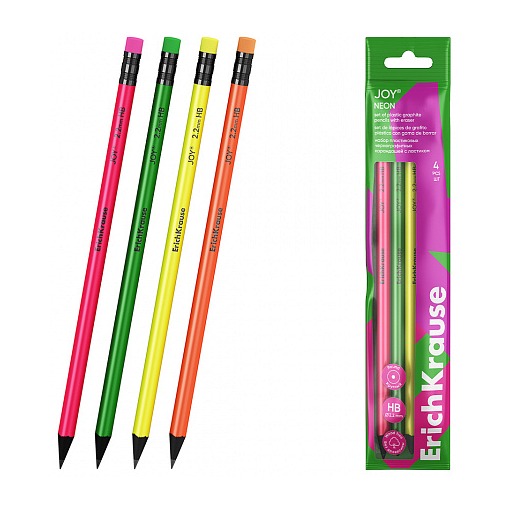 [080563] LÁPICES HB ERICHKRAUSE JOY NEON REDONDOS CON GOMA POLYBOLSA 4 UDS