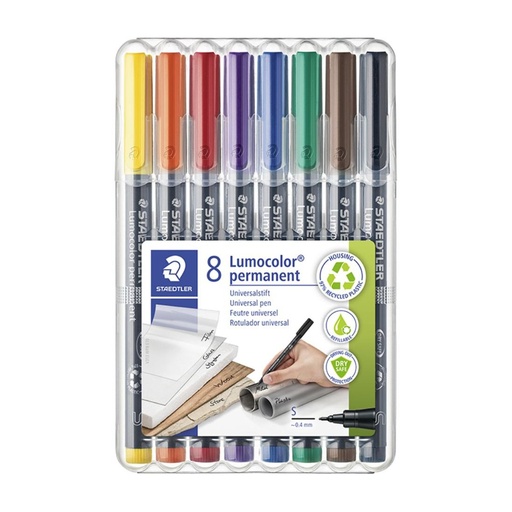 [080236] ROTULADOR STAEDTLER LUMOCOLOR PERMANENTE ESTUCHE 8 UDS PUNTA SUPERFINA