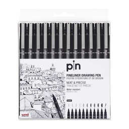 ROTULADORES CALIBRADOS NEGRO SET 12 UNIDADES UNI PIN