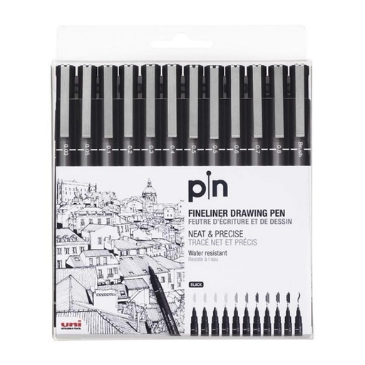[081605] ROTULADORES CALIBRADOS NEGRO SET 12 UNIDADES UNI PIN