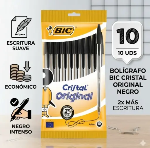 [118877] BOLÍGRAFO BIC CRISTAL ORIGINAL NEGRO BLÍSTER 10 UDS 
