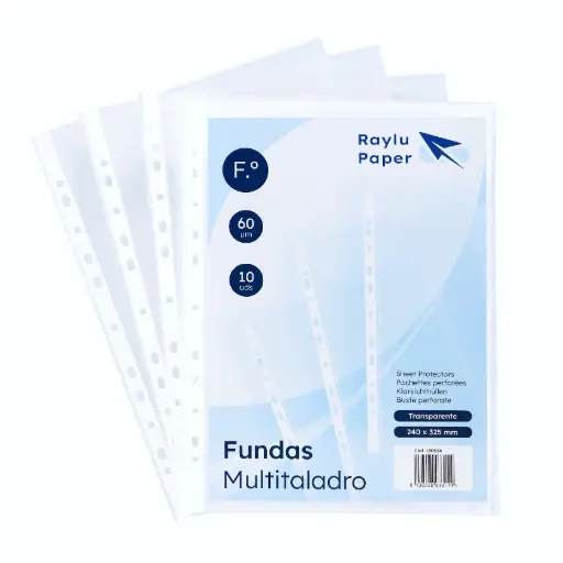 [180586] FUNDAS MULTITALADRO FOLIO 60 MICRAS PAQUETES DE 10UDS RAYLU