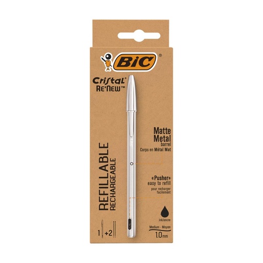 [081552] BOLÍGRAFO BIC CRISTAL RE’NEW NEGRO BLÍSTER 1 UD + 2 RECAMBIOS