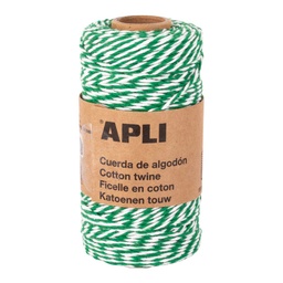 CUERDA DE ALGODÓN VERDE Y BLANCO 100M×2MM BOBINA 19842