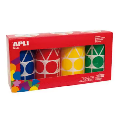 [649299] GOMETS APLI  GEOMÉTRICOS XL AMARILLO, AZUL, ROJO Y VERDE 4 ROLLOS