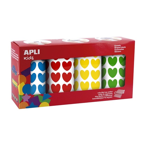 [028449] GOMETS APLI CORAZON 4 COLORES AZUL VERDE AMARILLO Y ROJO ROLLO