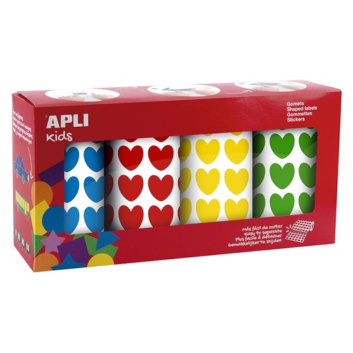 [028449] GOMETS APLI CORAZON 4 COLORES AZUL VERDE AMARILLO Y ROJO ROLLO