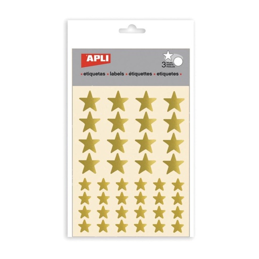 [649517] GOMETS APLI ESTRELLAS 12,5 Y 19,5 MM METALIZADOS ORO 3 HOJAS BOLSA