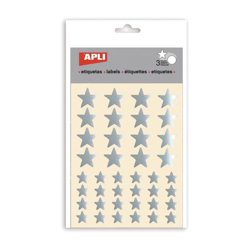 [649518] GOMETS APLI ESTRELLAS 12,5 Y 19,5 MM METALIZADOS PLATA 3 HOJAS BOLSA