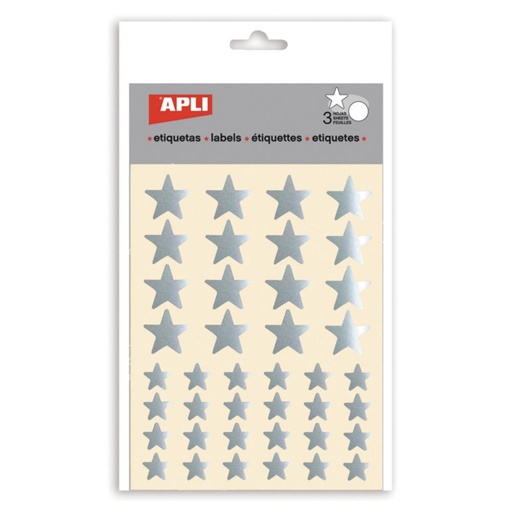 [649518] GOMETS APLI ESTRELLAS 12,5 Y 19,5 MM METALIZADOS PLATA 3 HOJAS BOLSA