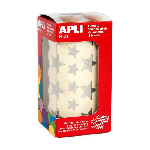 [649641] GOMETS APLI ESTRELLAS 12,5 Y 19,5 MM METALIZADOS PLATA ROLLO