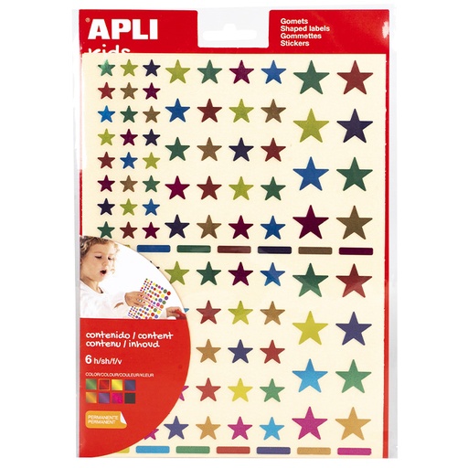 [028451] GOMETS APLI ESTRELLAS MULTICOLOR METALIZADAS PERMANENTES 6 HOJAS BOLSA