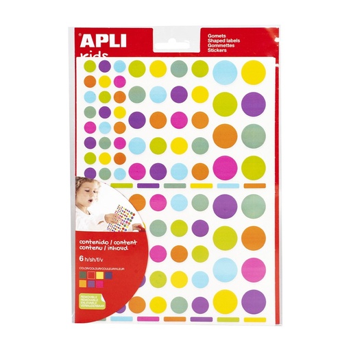 [028452] GOMETS APLI REDONDOS REMOVIBLES MULTICOLOR 6 HOJAS BOLSA