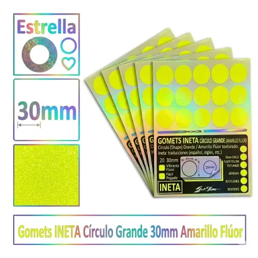 [825699] GOMETS INETA CÍRCULO GRANDE AMARILLO FLUOR ROLLO 1680 UDS