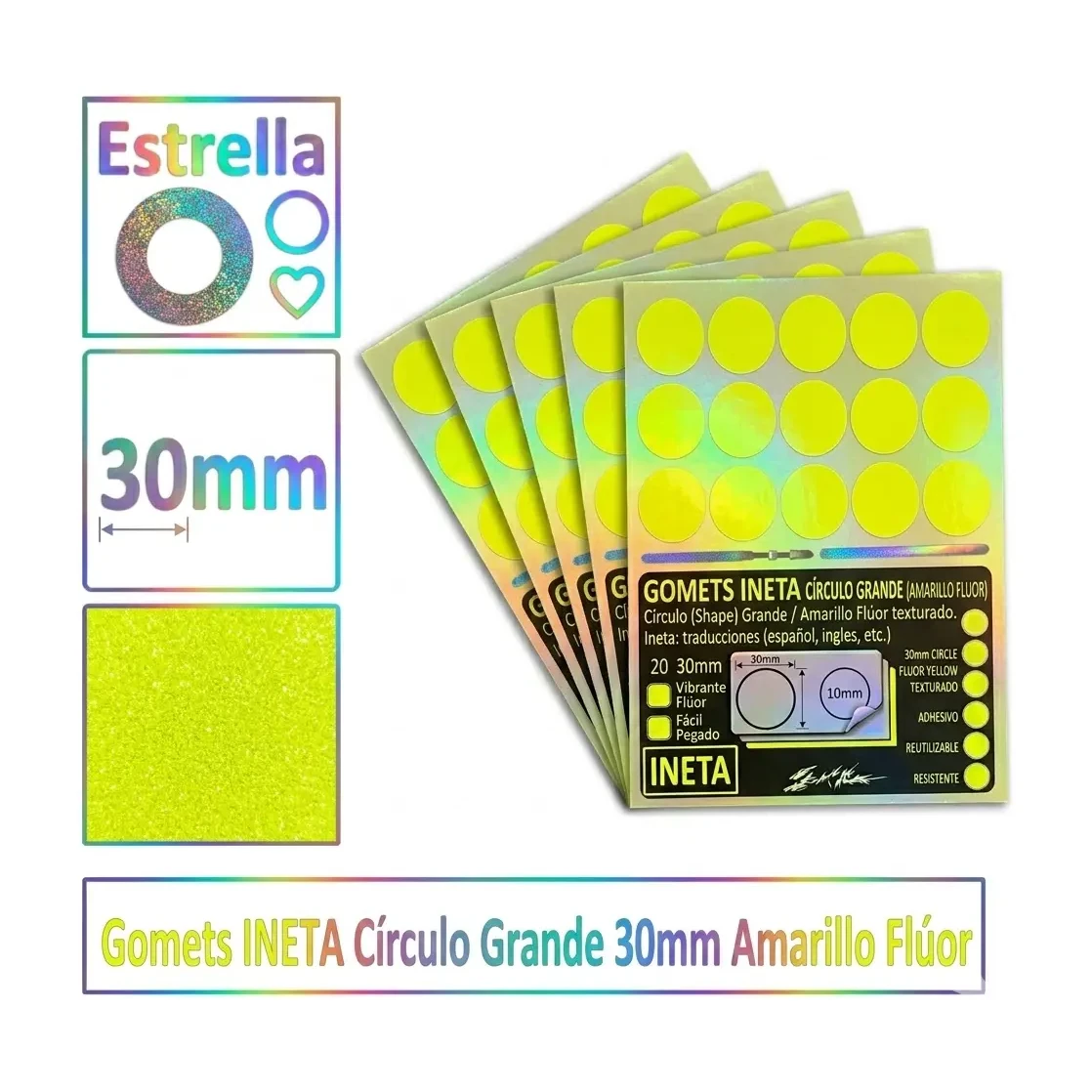 [825699] GOMETS INETA CÍRCULO GRANDE AMARILLO FLUOR ROLLO 1680 UDS