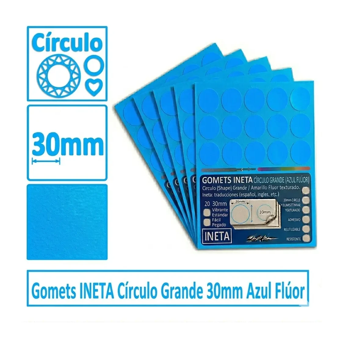 [825701] GOMETS INETA CÍRCULO GRANDE AZUL FLUOR ROLLO 1680 UDS