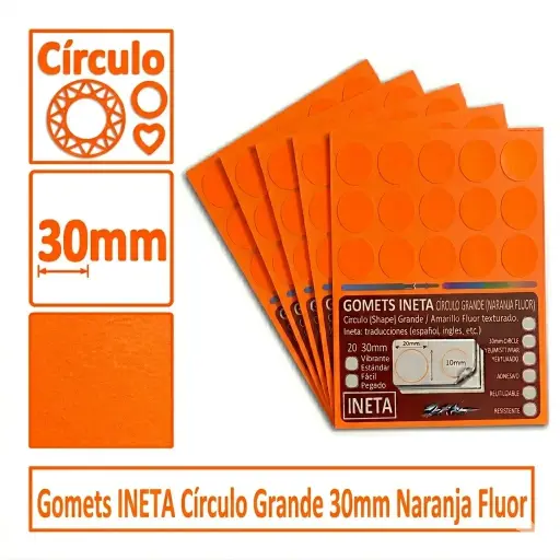 [825700] GOMETS INETA CÍRCULO GRANDE NARANJA FLUOR ROLLO 1680 UDS
