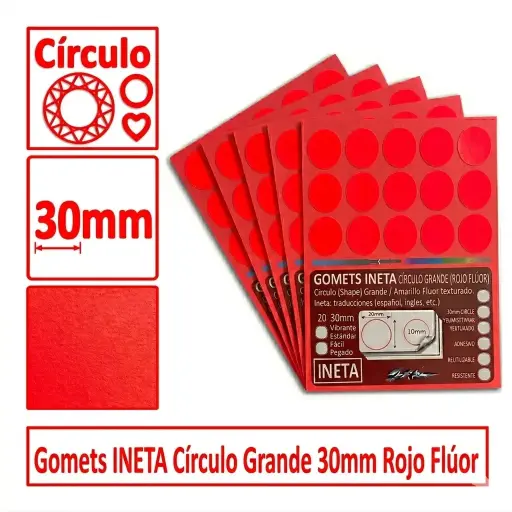 [825703] GOMETS INETA CÍRCULO GRANDE ROJO FLUOR ROLLO 1680 UDS