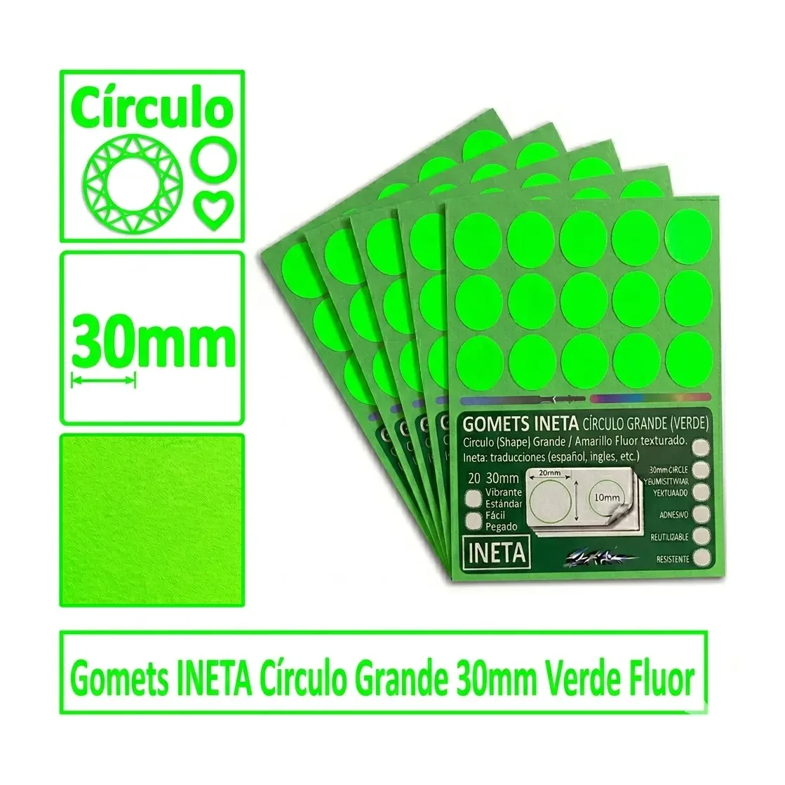 [825802] GOMETS INETA CÍRCULO GRANDE VERDE FLUOR ROLLO 1680 UDS