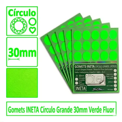 [825802] GOMETS INETA CÍRCULO GRANDE VERDE FLUOR ROLLO 1680 UDS