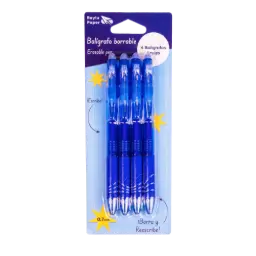 BOLÍGRAFO RAYLU IGNITE BORRABLE AZUL BLÍSTER 4 AZULES