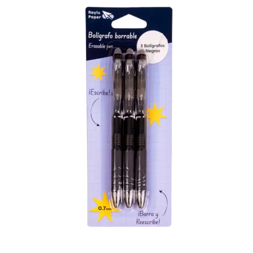 [120817] BOLÍGRAFO RAYLU IGNITE BORRABLE NEGRO BLÍSTER 3 NEGROS