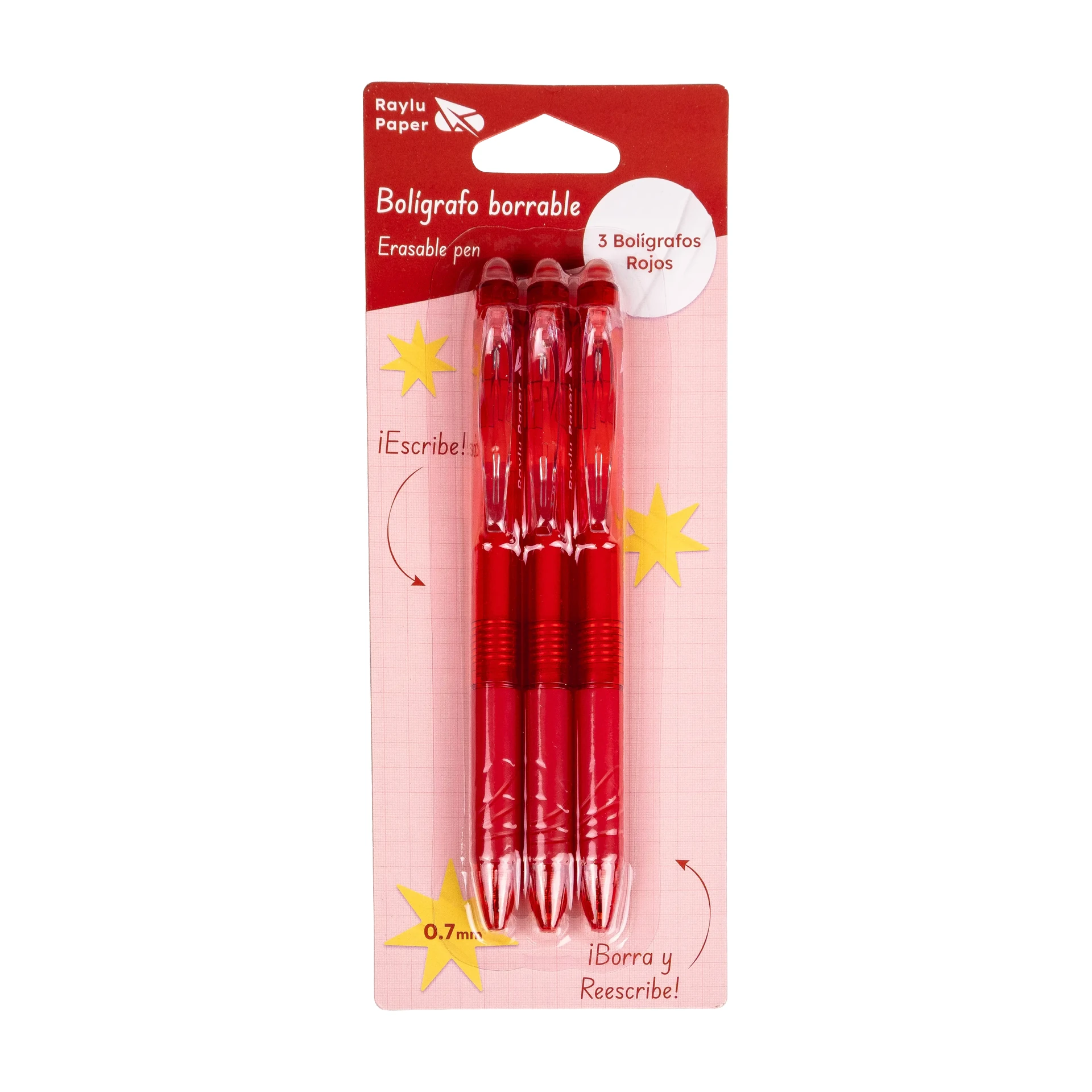 [120818] BOLÍGRAFO RAYLU IGNITE BORRABLE ROJO BLÍSTER 3 ROJOS