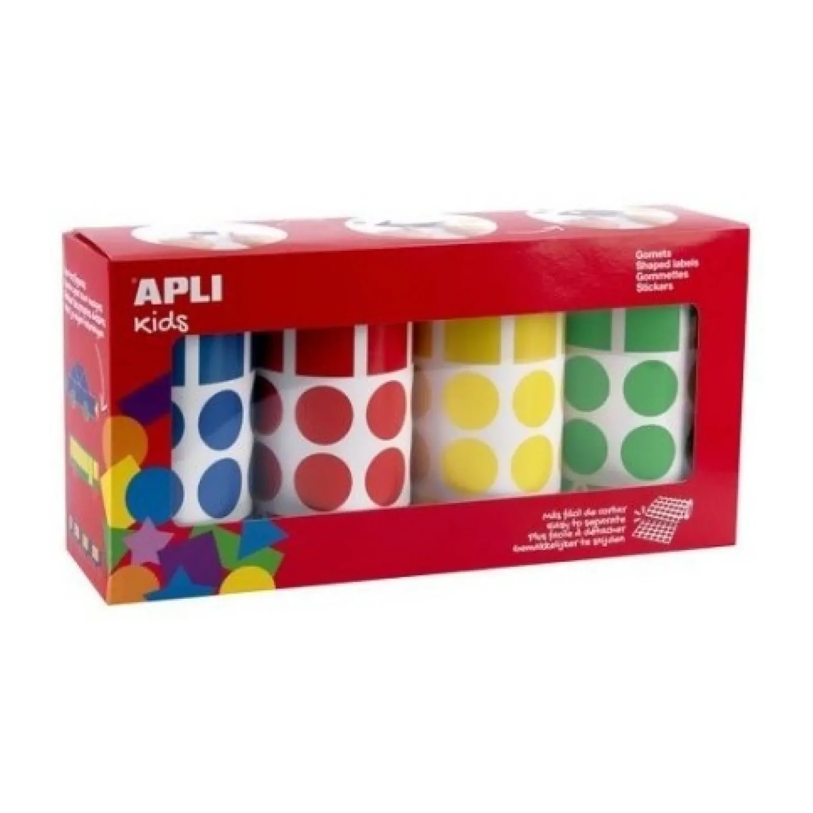 [825435] GOMETS GEOMÉTRICOS SURTIDOS 20 MM – AZUL, ROJO,AMARILLO, VERDE (4 UINDADES)