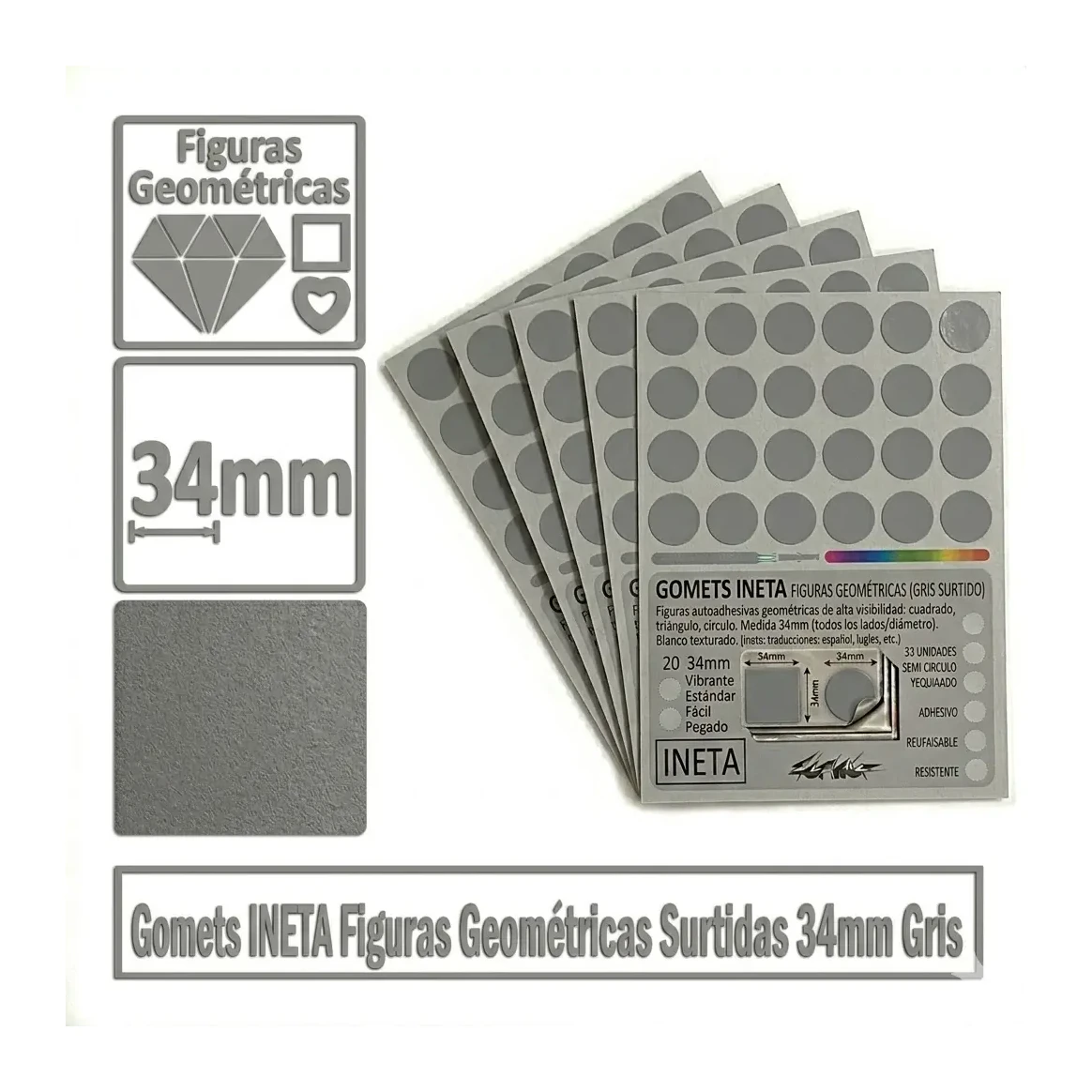 [825683] GOMETS INETA FIGURAS GEOMETRICAS GRIS ROLLO 1357 UDS