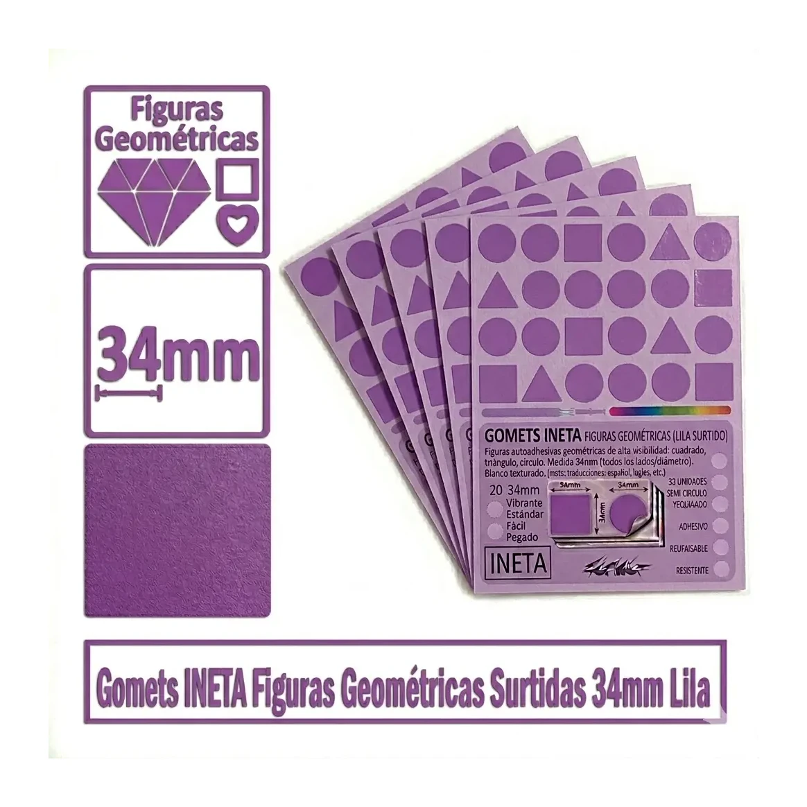 [825687] GOMETS INETA FIGURAS GEOMETRICAS LILA ROLLO 1357 UDS