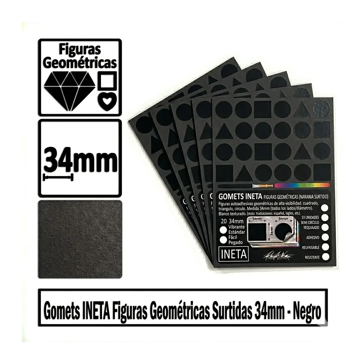 [825686] GOMETS INETA FIGURAS GEOMETRICAS NEGRO ROLLO 1357 UDS