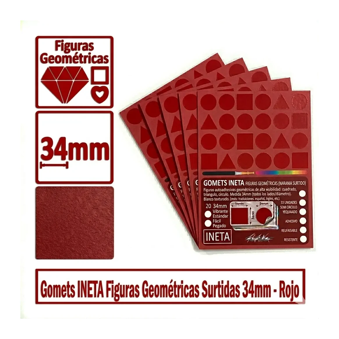 [825552] GOMETS INETA FIGURAS GEOMETRICAS ROJO ROLLO 1357 UDS